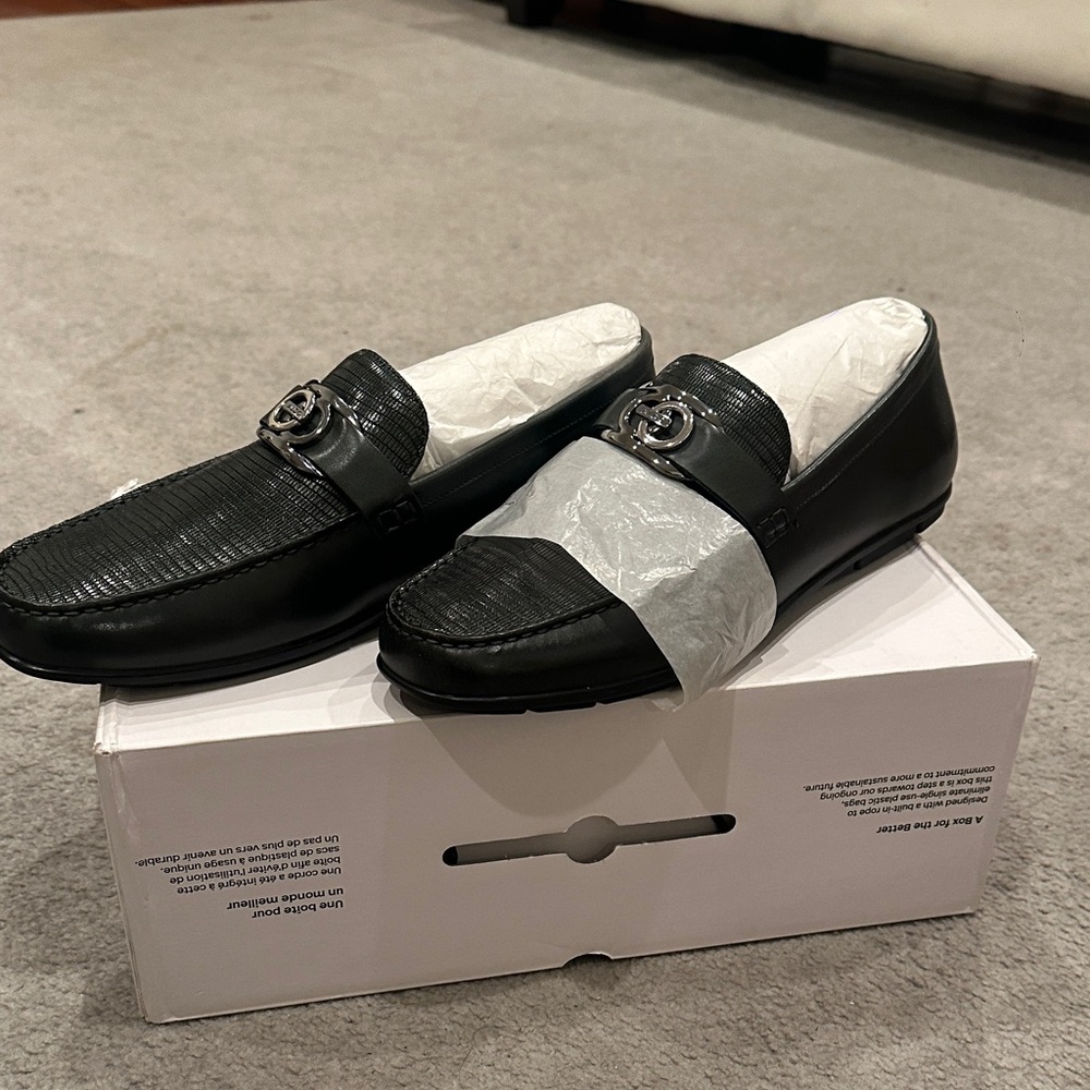 Aldo Black Leather Men's Slip-On Loafers with Silver Bit